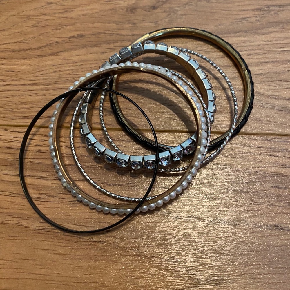 Bangle Bracelet Set with Gold, Silver, Rhinestone